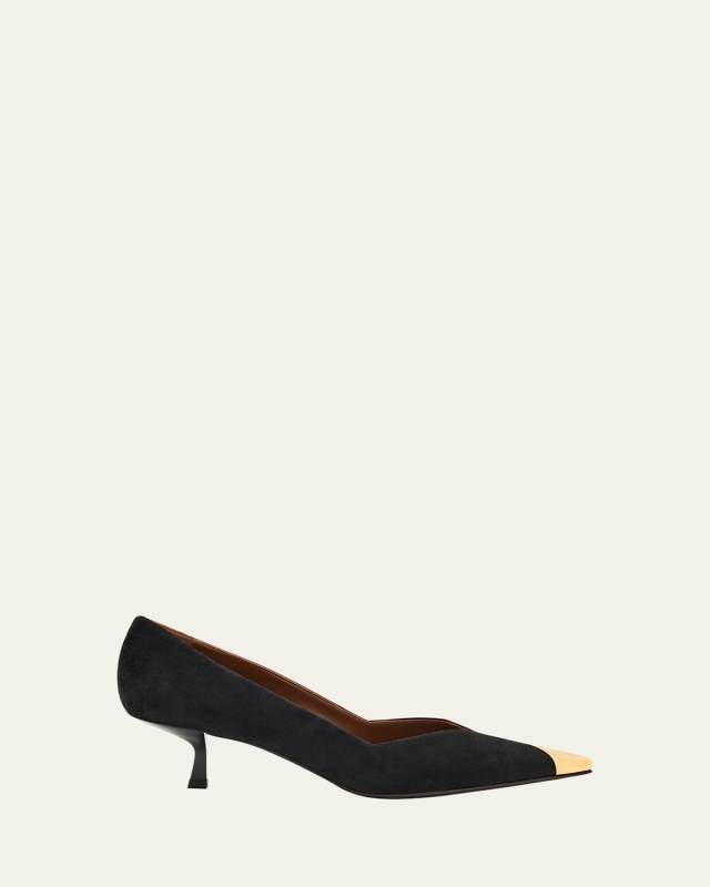 Suede Golden Cap-Toe Pumps
